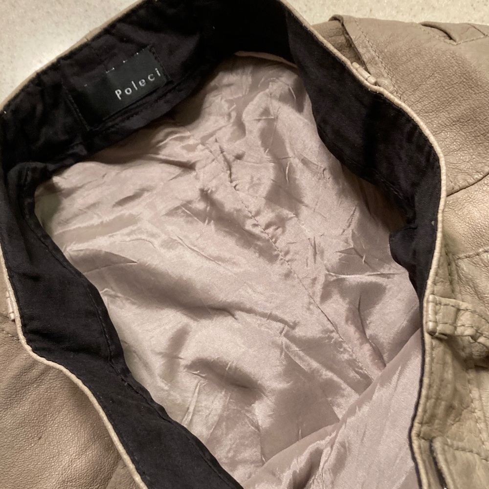 Poleci Taupe Leather Pants 30" Waist  **Very Worn** - Picture 8 of 16